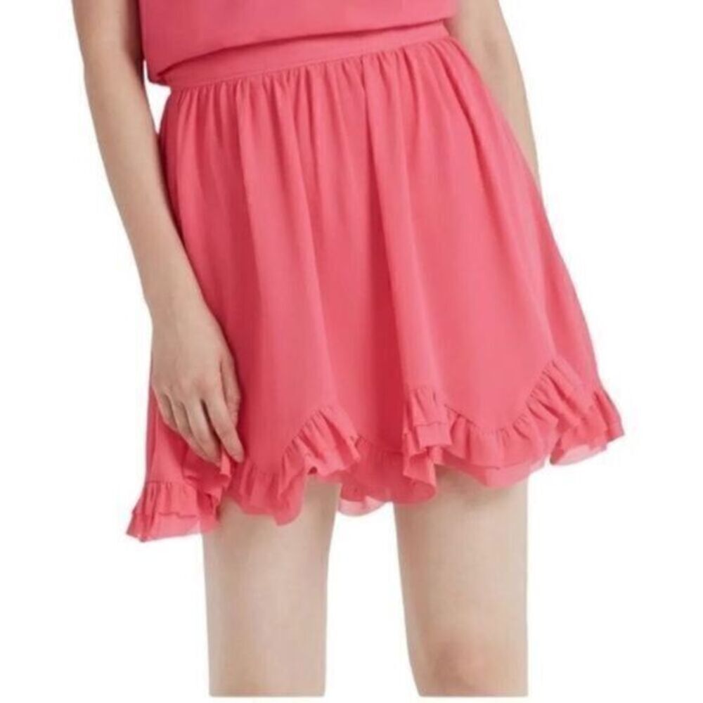 Milly Hot Pink Chiffon Ruffle Hem Mini Skirt Large